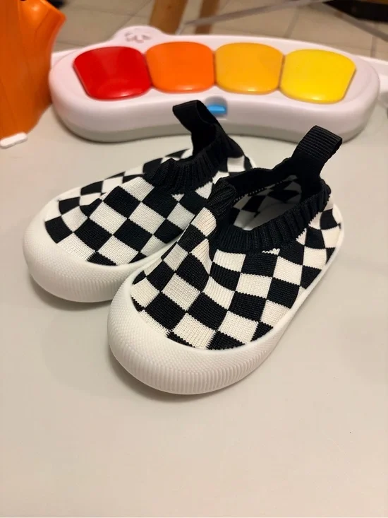 Black & White Checker Slip-On Baby Shoes
