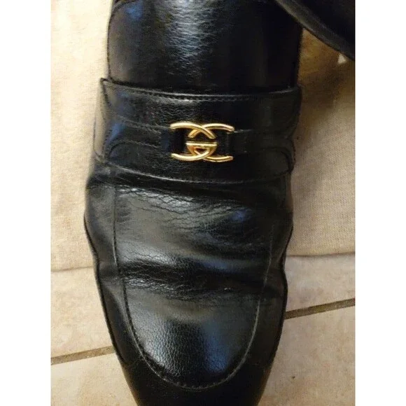 Mens Gucci Black Leather Gold Logo Loafers Mens US Size 6 & 2 additional insoles