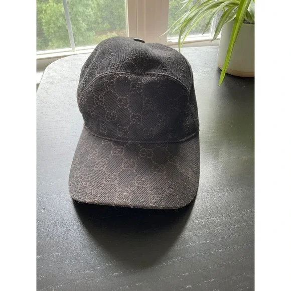 Gucci GG Monogram Canvas Baseball Hat Brown Web Stripe Elastic Back