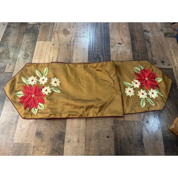 Jabara Group Embroidered Poinsettia Table Runner 12x68