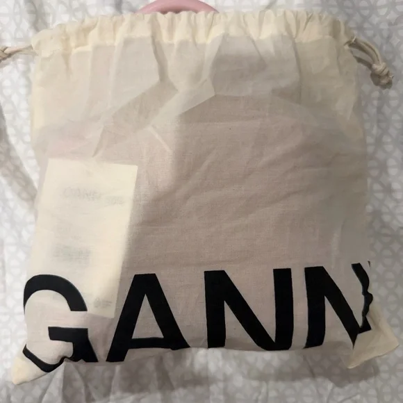 Ganni Cream and Black Drawstring Cosmetic Bag