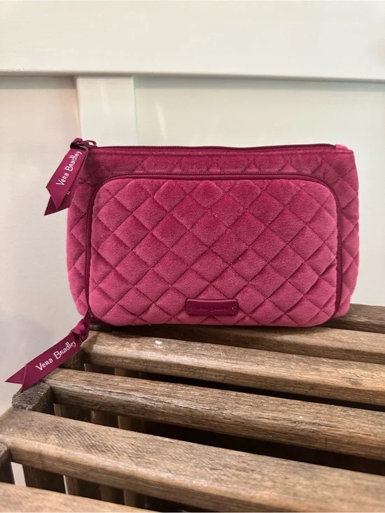 Vera Bradley Quilted Majestic Magenta Velvet Fabric Cosmetic Pouch 9 x 5 inch