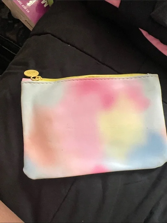 ipsy Pastel Tie-Dye Cosmetic Pouch with Yellow Zipper