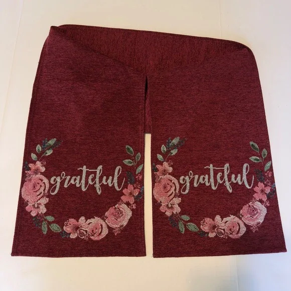 Grateful Floral‎ Tapestry Table Runner Burgundy Wine 70x12.5 Thanksgiving Fall