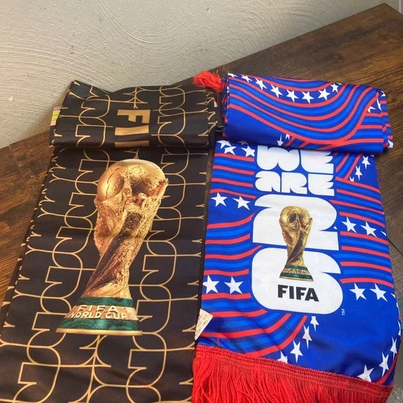 FIFA World Cup 2026 Fan Scarf Set 2 Pack US CAN MEX Soccer Black Blue Fringe NEW