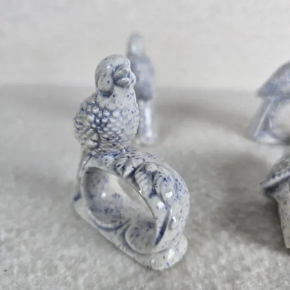 Vintage Chinoiserie Blue and White Bird Ceramic Napkin Holders Set of 5
