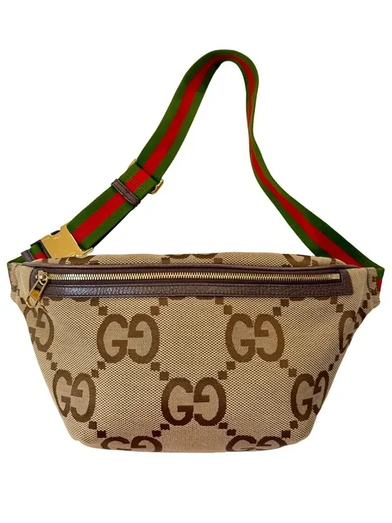 Gucci Brown/Beige GG Canvas Waist Bag with Green-Red Web Strap