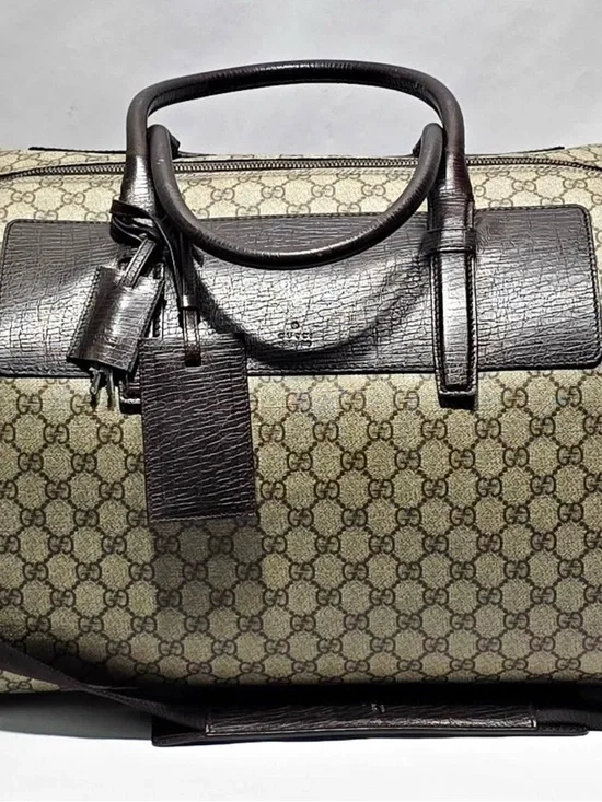 Gucci GG Supreme Travel Duffel in Beige and Dark Brown