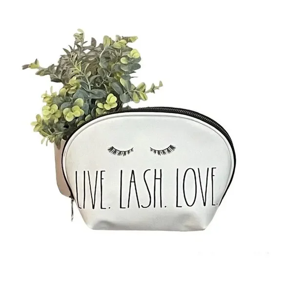 New Rae Dunn Live.Lash.Love white and black makeup/carry all bag.