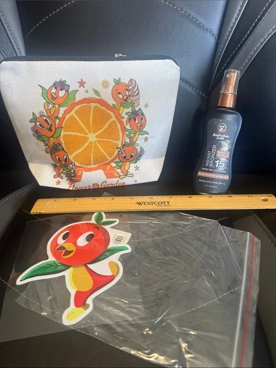 Disney Orange Bird Canvas Cosmetic Pouch & sticker & bonus bronzer NWT