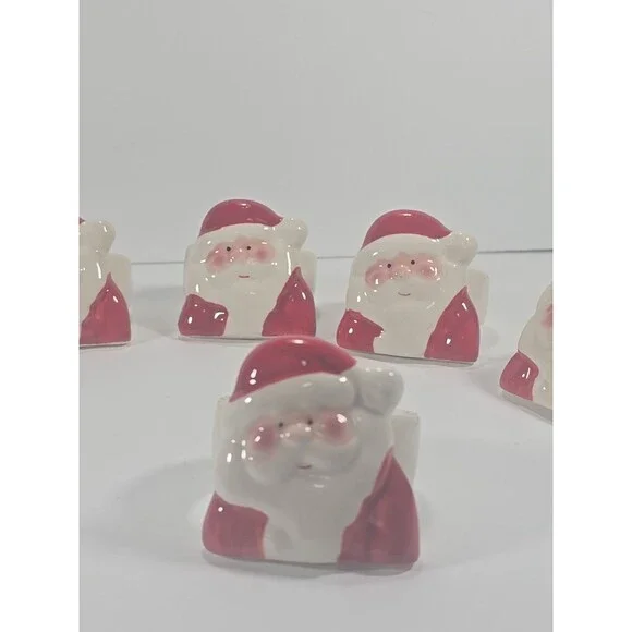 8 Vintage Santa Claus Ceramic 80's Christmas Table Napkin Rings/Holders