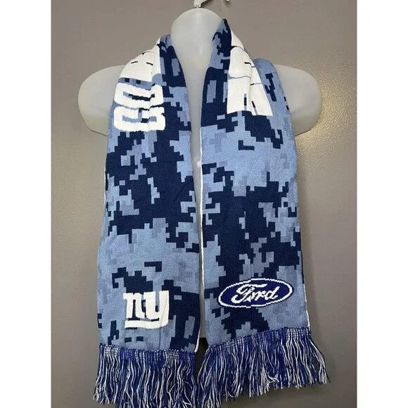 New York Giants Scarf Mens One Size Blue Gray NFL Football Camo Knit Ford