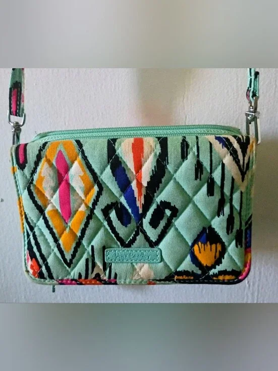 Vera Bradley Aqua Quilted Purse With Crossbody Straps Multicolor Geometric Print