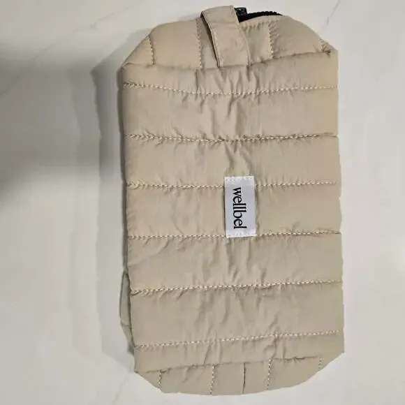Wellbel Beige Quilted Puffy Travel Toiletry Cosmetic Pouch