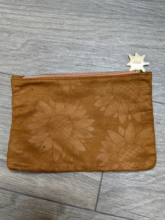 IPSY Brown Sunflower Makeup Bag Cosmetic Pouch Fall Floral Travel Case