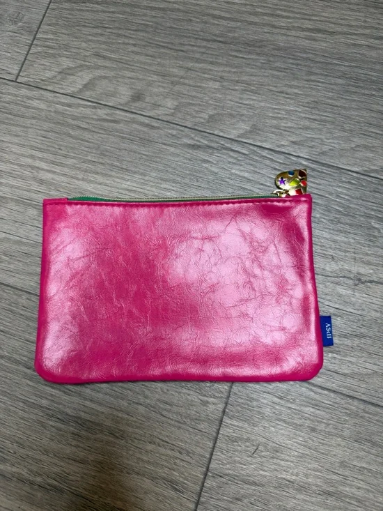 IPSY Colorblock Faux Leather Makeup Bag Pink Blue Cosmetic Pouch