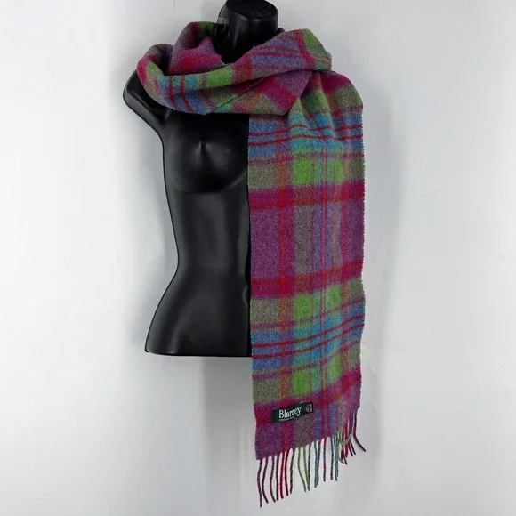 Blarney Woollen Mills Mens Plaid 100% Lambswool Scarf Made‎ in Ireland