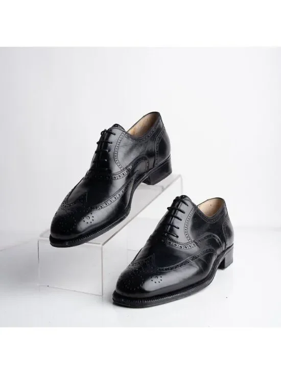 Gucci Mens Leather Oxford Dress Shoes Wingtip Brogue Black US 8 EU 41 Vintage
