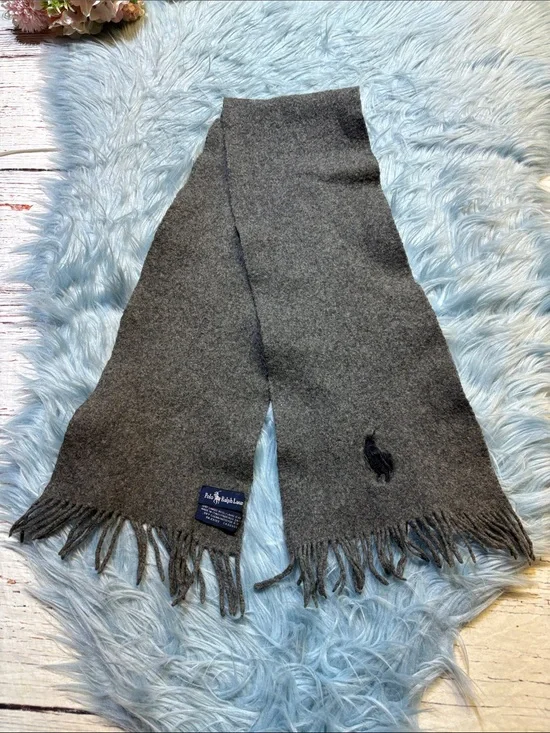 Polo by Ralph Lauren Charcoal Gray Wool Scarf with Pony Logo