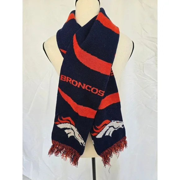 Denver Broncos Knit Scarf NFL Football Team Logo Blue‎ Orange Fringe