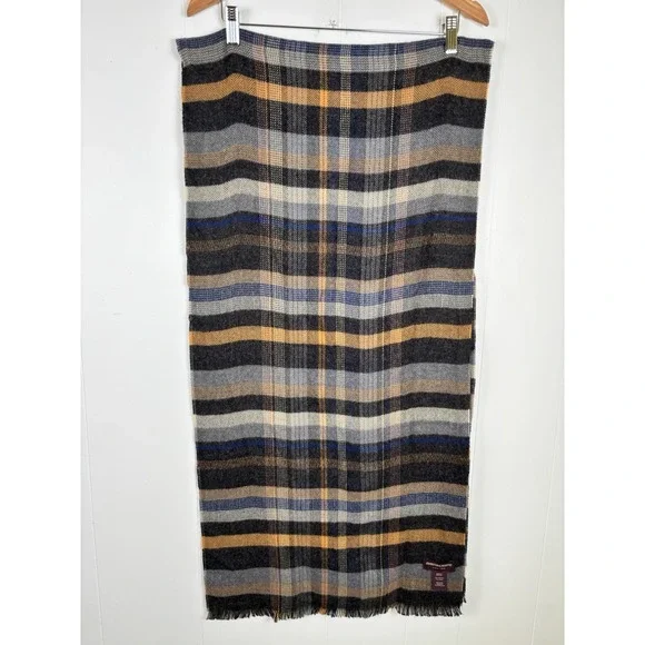 Johnston & Murphy Men's Gray Gold Plaid Wool Blend Scarf 37