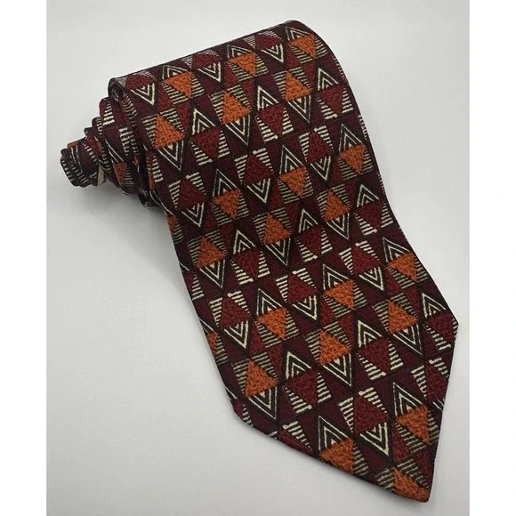 ERMENEGILDO ZEGNA‎ Men's Tie Silk ITALY Geometric Red White Special Edition. D2