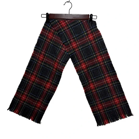 Edinburgh Woollen Mills Vintage‎ Red Gray Tartan Plaid Rectangle Scarf Pure Wool