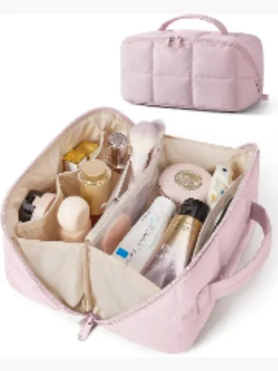 Flat-Open Travel Makeup Bag Organizer Water-Resistant Cosmetic Case