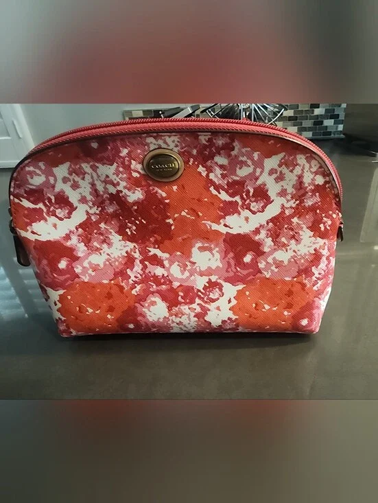 Coach Red And White Comestic Pouch.