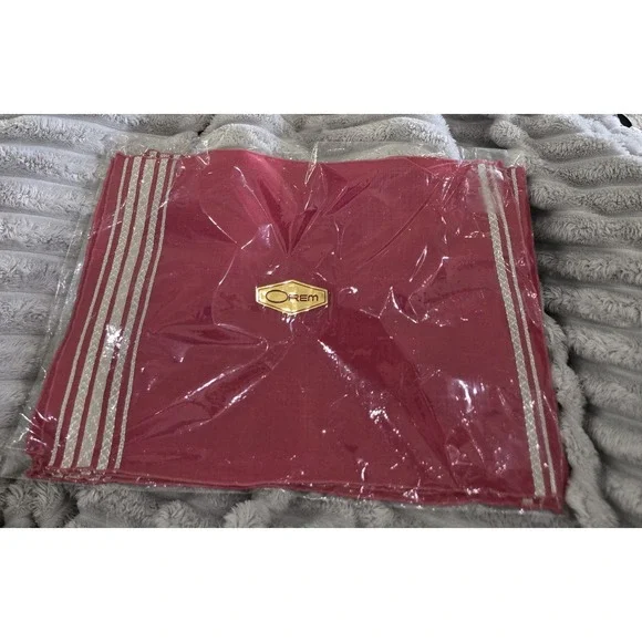 NEW Orem Maroon Placemats With Metallic Silvers Stripes Vintage Set of Four