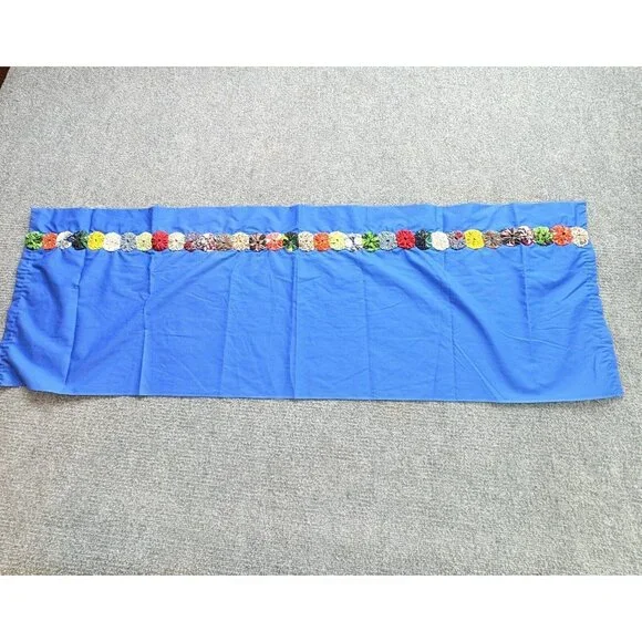 Handmade Blue Table Runner 53x17 Boho Retro Raised Fabric Flower Trim Cottage‎