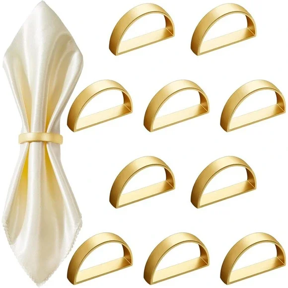 80pc Gold Semi‎ Circle Napkin Rings Metal D-Shape Modern Table Decor Wedding
