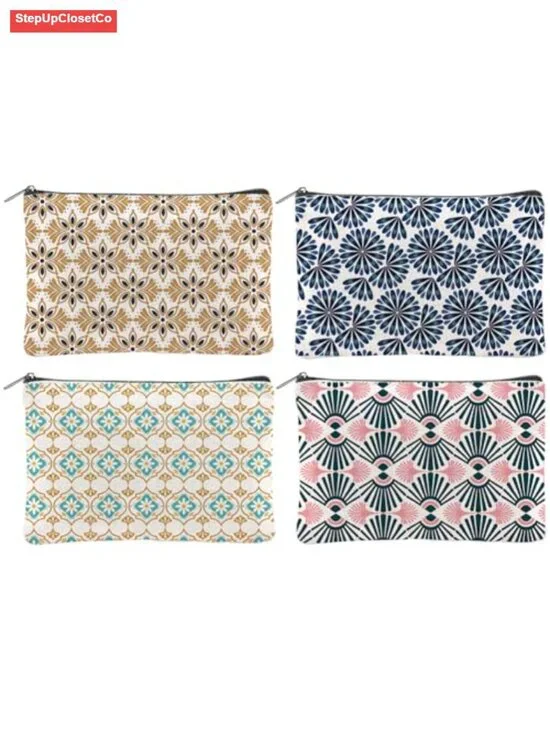 Boho Floral Canvas Makeup Bags Set of 4 with Zipper Travel Toiletry Pouches for