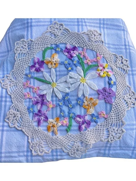 Tablecloth Blue White Plaid Cotton 79.5