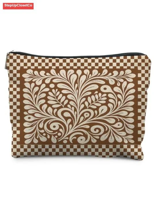 Boho Floral Linen Makeup Bag Vintage Zipper Pouch Cosmetic Case Travel