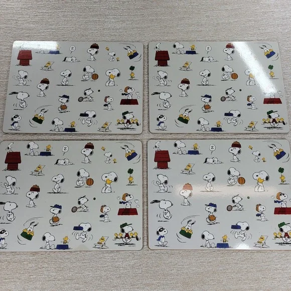 Pottery Barn Kids Peanuts Snoopy Woodstock Placemats 2018 Cork Back Set of 4