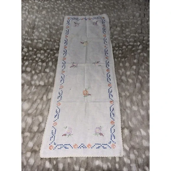 Vintage Embroidered DRESSER RUNNER Handmade Some Imperfections See Photos