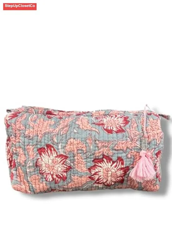 Handcrafted Cotton Quilted Toiletry Bag - Floral Makeup Organizer & Travel Pouch