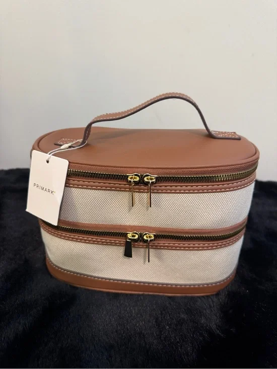 Primark Brown and Cream Double Compartment Cosmetic Case