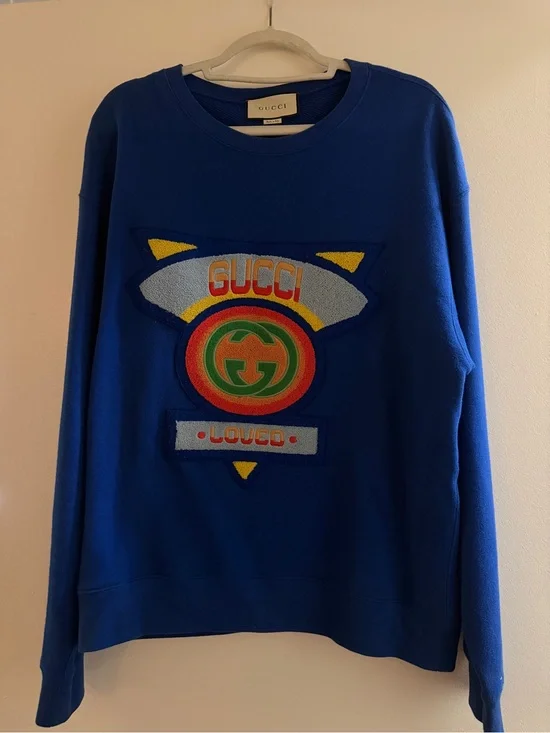Gucci Cobalt Blue Crewneck Sweatshirt with Signature Label