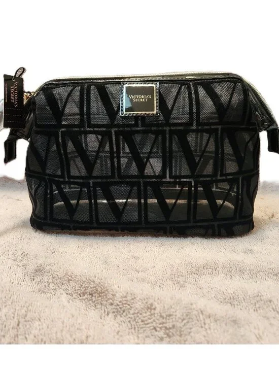 VICTORIA'S SECRET Sheer Velvet Logo Makeup Cosmetic Accessory Bag - NEW