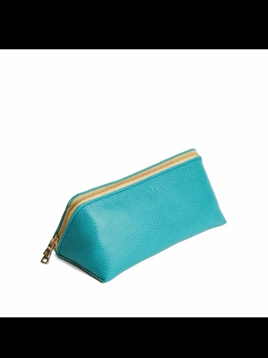Turquoise Textured Cosmetic Pouch with Gold Zip