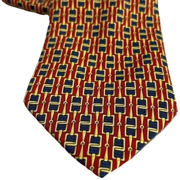 Vintage Gucci Paolo Silk Tie Equestrian Gold Horsebit Heritage Made in Italy Red