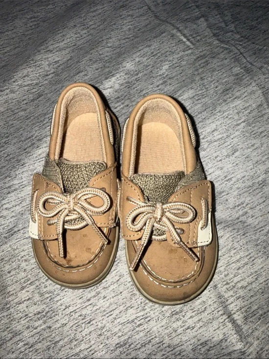 Sperry Tan and Cream Baby Boat Shoes with Laces