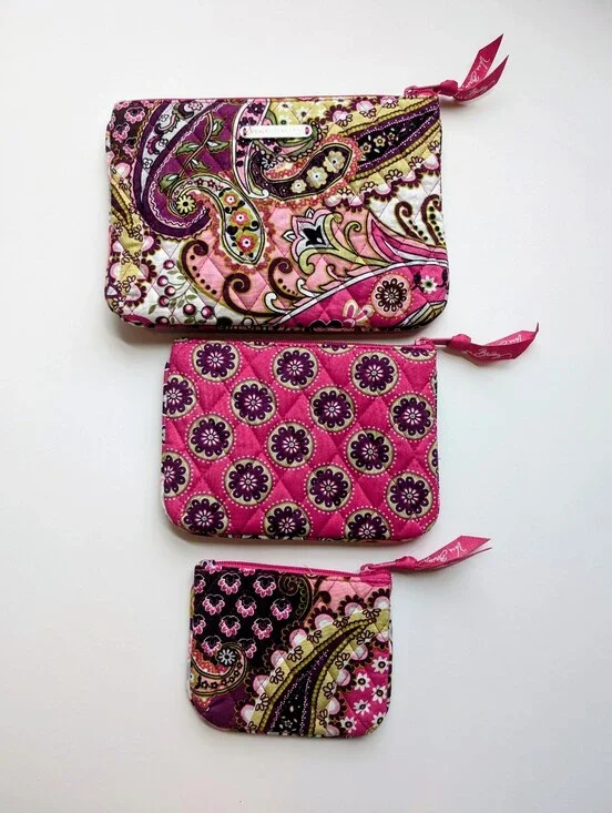 Vera Bradley Purple Very Berry Paisley Cosmetic Zip Set 5