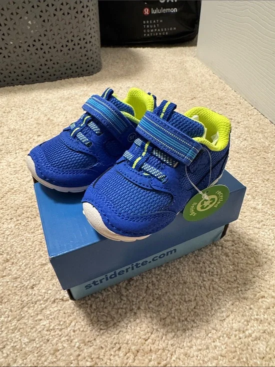 Stride Rite Bright Blue and Lime Toddler Sneakers with Hook-and-Loop Strap