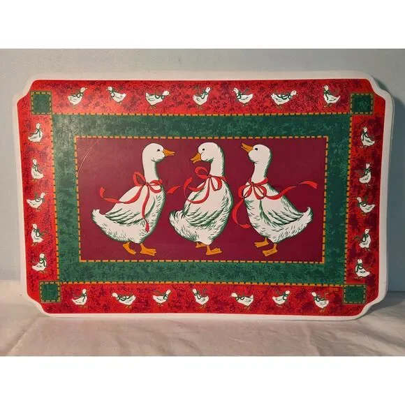 Vintage Christmas Goose Vinyl Placemats Set of 8 Holiday Table Decor