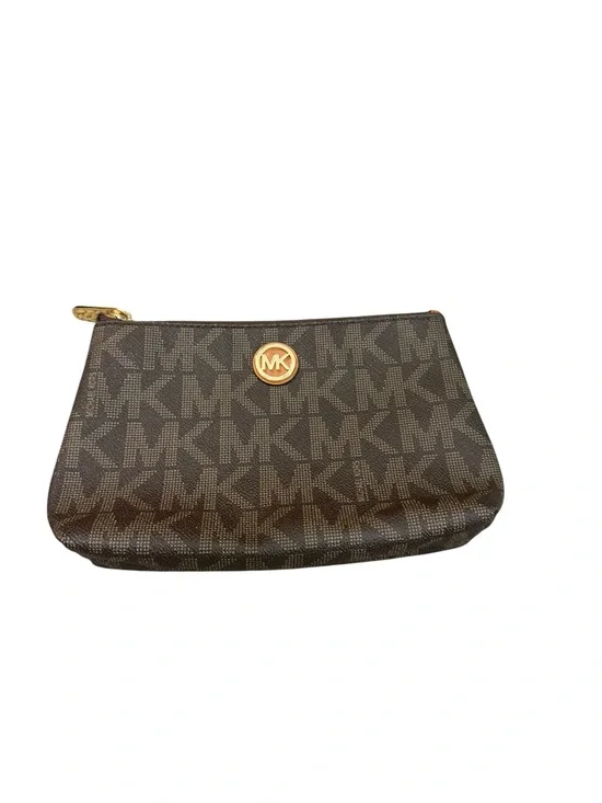Michael Kors Brown and Gold MK Monogram Zip Pouch