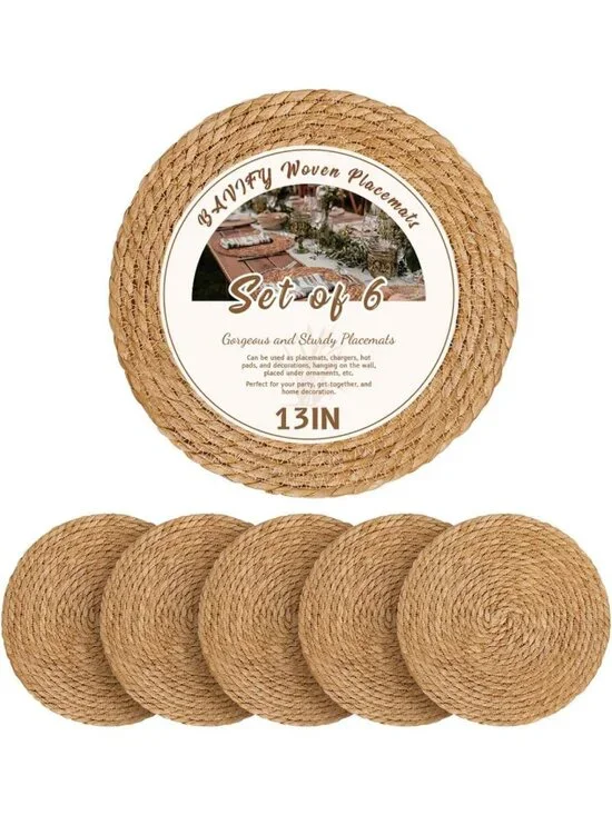 Set of 6 Round Woven Placemats | Boho Farmhouse Table Chargers | Rustic Dining