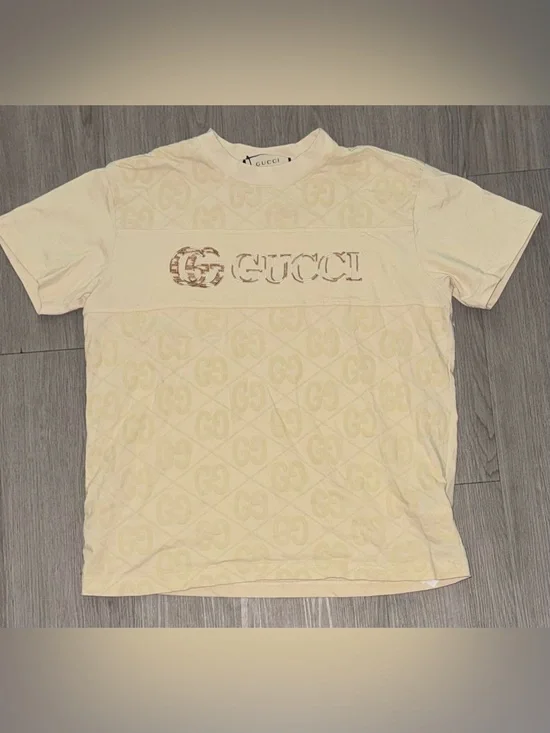 Gucci Cream Short Sleeve Logo Quilted Tee
